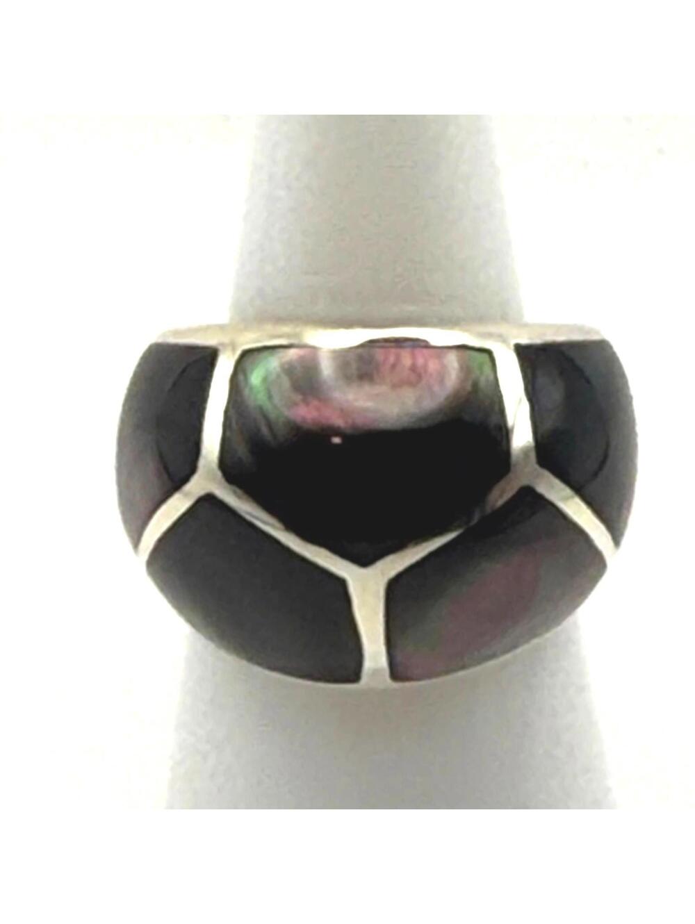 Genuine Black Tahitian Mother-of-Pearl Sterling Silver Band Ring - Size 6
